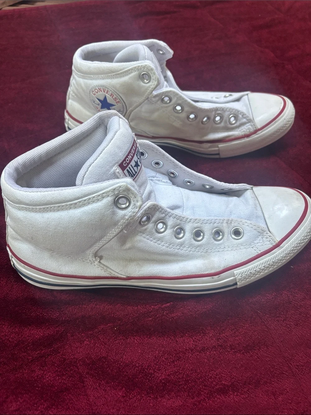 Converse men White High-Top Sneakers with Red Trim